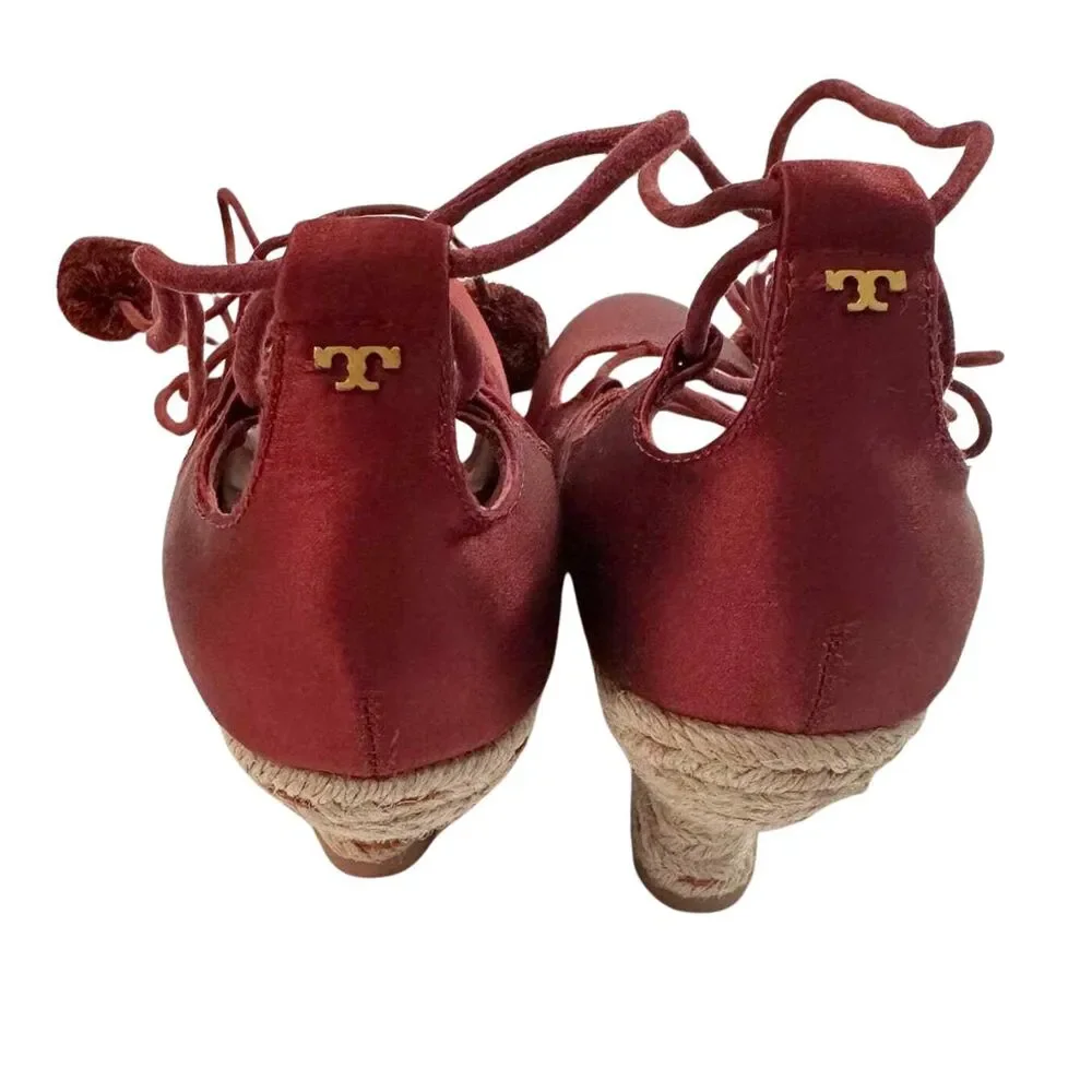 Tory Burch Pom Pom Wedge Espadrilles 5.5 Red NEW